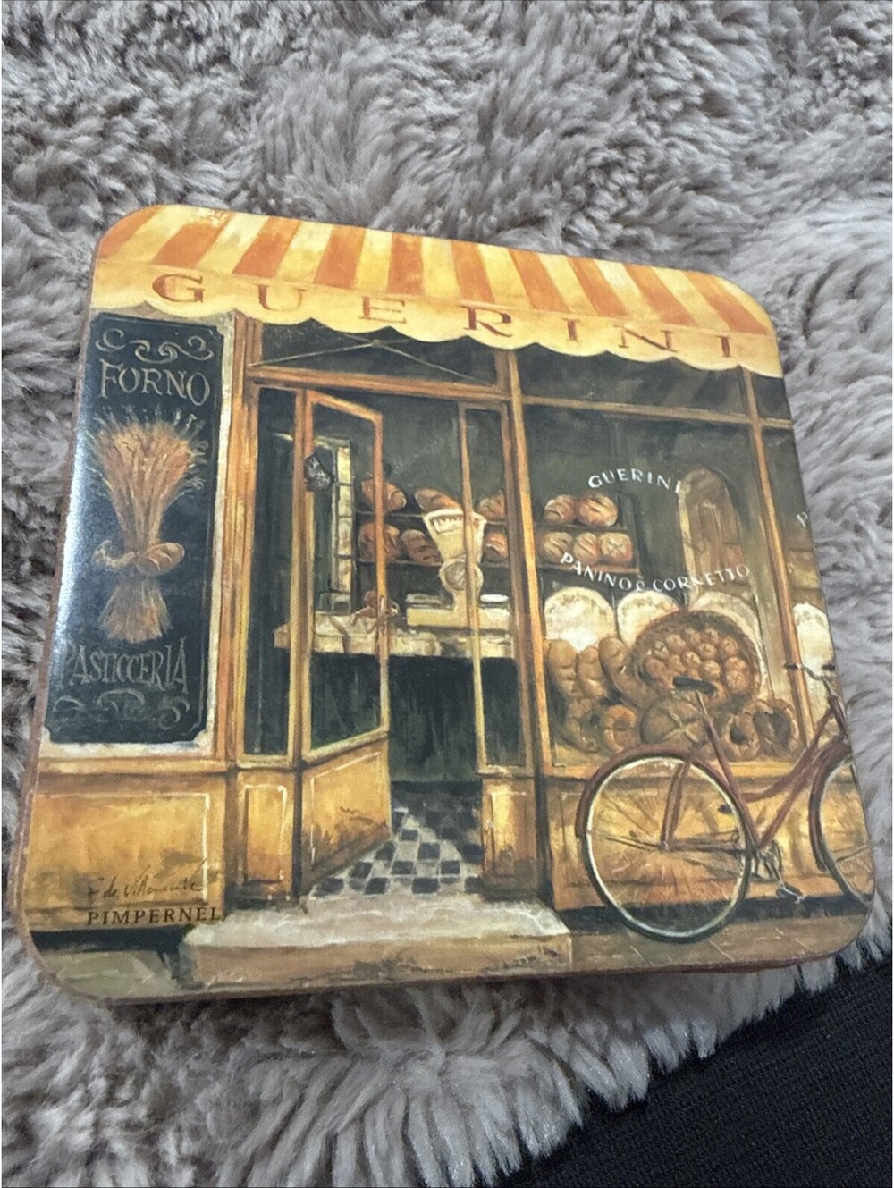 Pimpernel 6 Piece Coaster Set, Guerini Bakery, UK, Vintage New With Cork Back